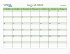 Fillable Holiday Calendar for Germany - August 2020