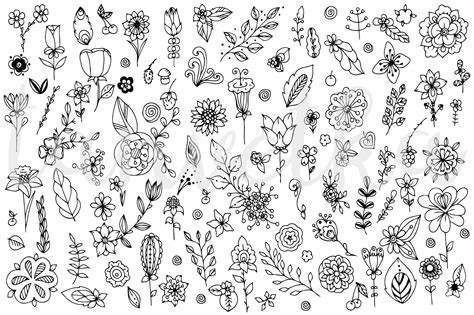 doodle art flower elements set doodle art doodle art flowers doodle art designs