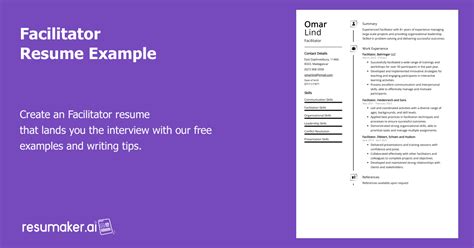 Facilitator Resume Example Free Guide