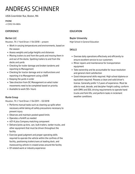 Yard Driver Resume Samples | Velvet Jobs