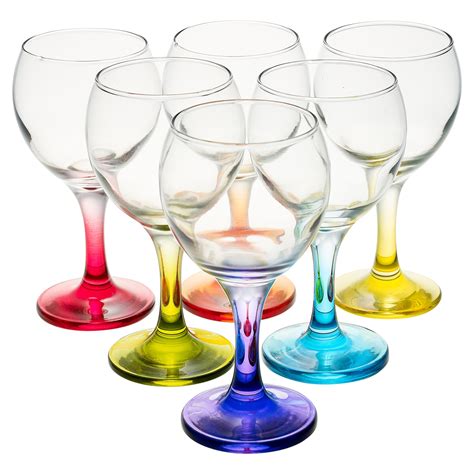 Coloured 6pc Set 210ml Cocktail Stem Wine Glasses Red White Wedding