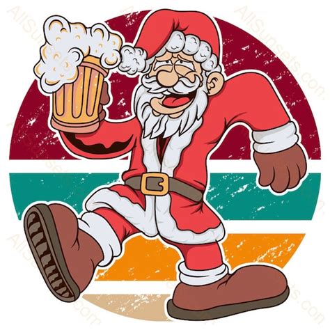 Santa Sunset Drunk Santa Beer Grunge Retro Color Sunset Png Etsy