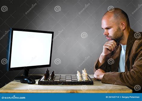 Human Chess Player Against Computer Stock Photo Image Of Bald Choice