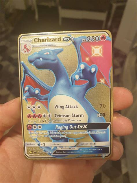Gold Shiny Charizard Gx Pokemon Card Metal Hidden Fates Etsy Uk