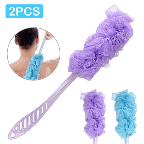 2 1 pack shower loofah body back mesh scrubber loofah bath brush with 17 long curved handled