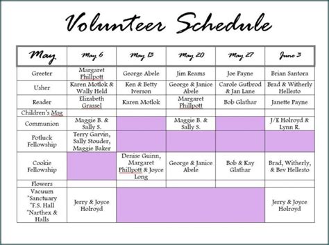》Free Printable Volunteer Schedule Template | Bogiolo
