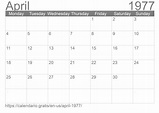 Calendar April 1977 from United States of America in English ☑️ ...