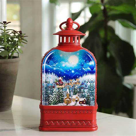 Musical Snow Globe Water Lantern Lighted With Flying Santa In Swirling