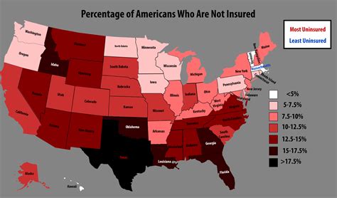 Percentage Of Americans Who Are Uninsured By State Oc Bluegreeney Posted By