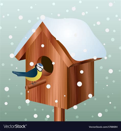 Winter Bird House With Little Bird Royalty Free Vector Image