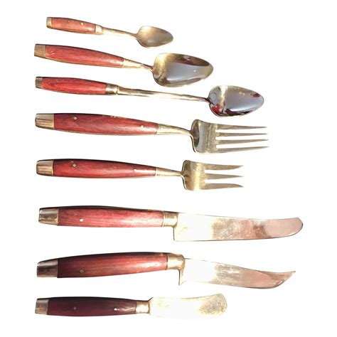 Thailand Siam Vintage Handmade Brass And Rosewood Flatware Set Set Of 96 Chairish