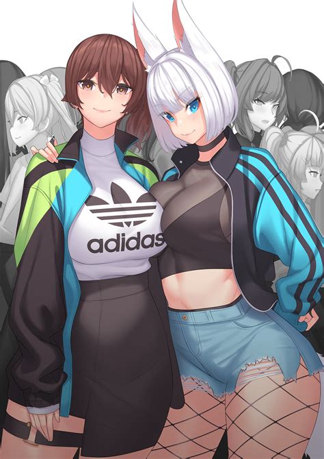 Safebooru 6girls Adidas Ahoge Animal Ears Asymmetrical Docking Azur