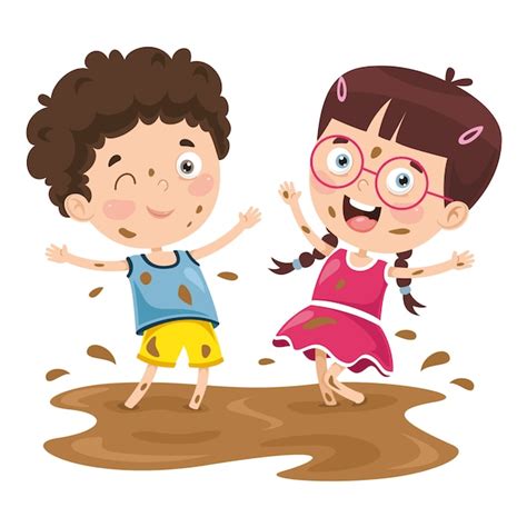 Premium Vector Vector Illustration Of A Kid Playing In Mud