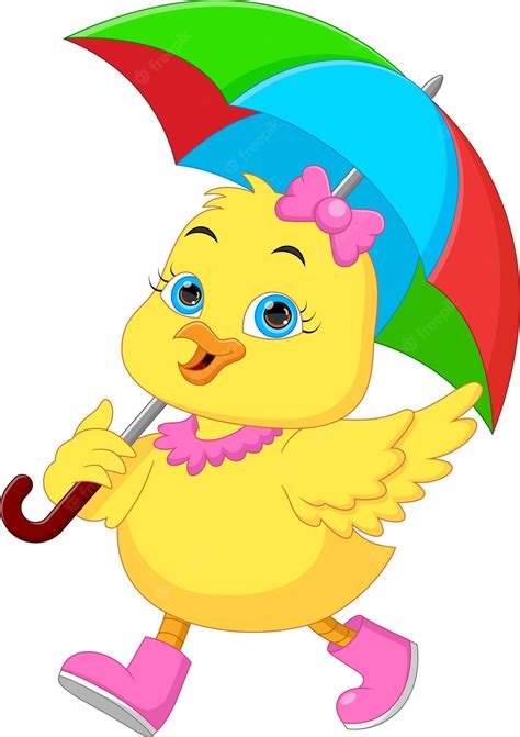 Premium Vector Cartoon Cute Little Duck With Umbrella