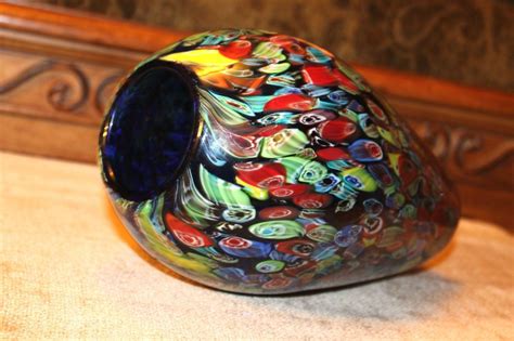 Genuine Murano Signed Millefiori Art Glass Vase Venetian Murrine Sculptor Italy Art Glass Vase