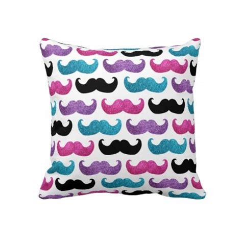 Colorful Bling Mustache Pattern Faux Glitter Throw Pillow Zazzle