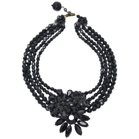 Preowned 1950s Signed Miriam Haskell Black Beaded Necklace Black Bead