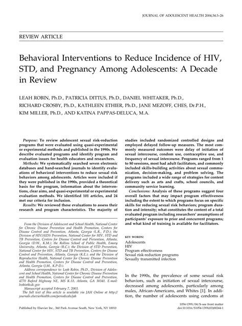 Pdf Behavioral Interventions To Reduce Incidence Of Hiv Std And Pregnancy Among Adolescents