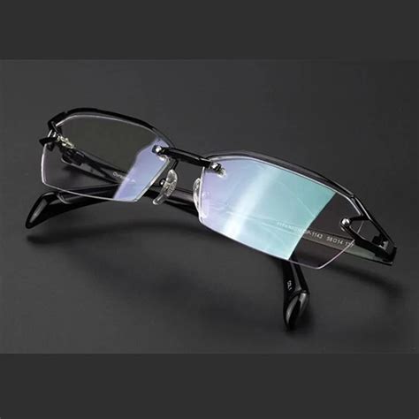 Pure Titanium Half Rimless Light Eyeglass Frames Myopia Men Women Black Glasses Optical Rx