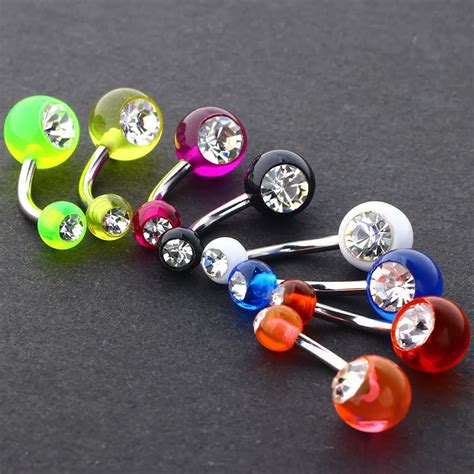 Transparent Acrylic Belly Ring Clear Crystal Double Gem Mix Colors