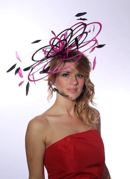 Hot Pink And Black 3 Layer Satin Large Fascinator Hat Daisy