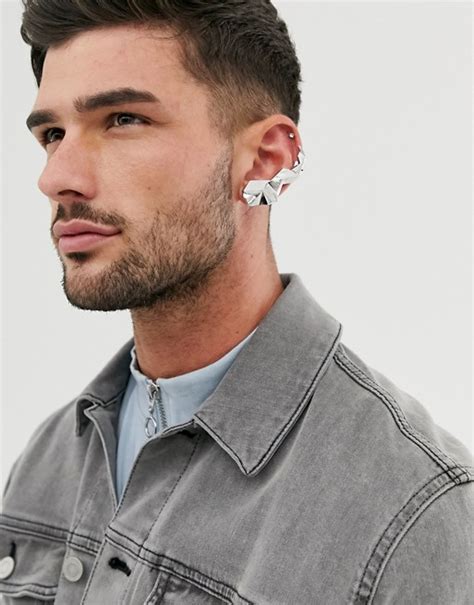 Asos Design Abstract Ear Cuff In Silver Tone Ear Cuff Mens Piercings Cuff Earrings