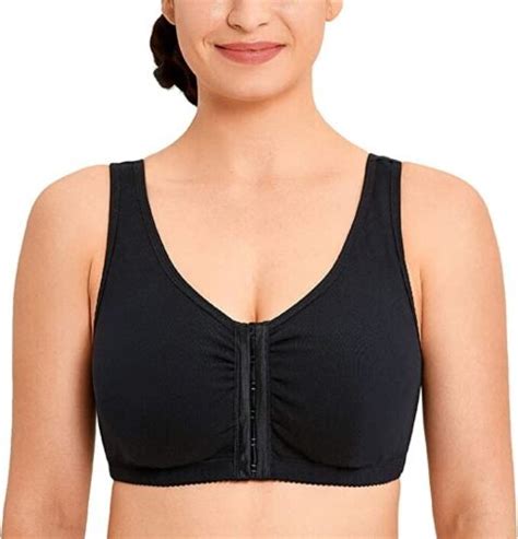 Laudine Women S Cotton Post Surgery Front Closure Plus Black C Ebay