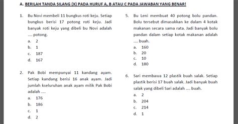 Soal Cerita Matematika Kelas Sd Perkalian Dan Pembagian Homecare