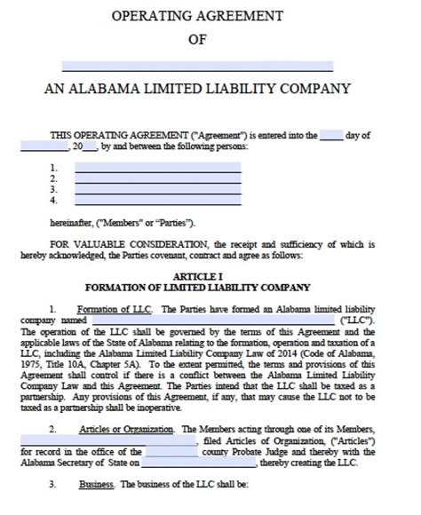 Legal definition for operating agreement: Free Alabama LLC Operating Agreement Template | PDF | Word ...