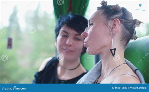 Portrait Of Two Lesbians Riding A Bus Stock Footage Video Of