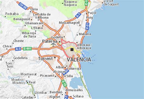 Mit interaktiven valencia karte, die regionale autobahnen landkarten, strasensituationen, transport, unterkunft führer, geographische karte, physische karten und weitere informationen. Karte, Stadtplan Valencia - ViaMichelin