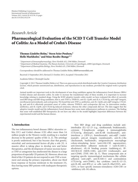 Pdf Pharmacological Evaluation Of The Scid T Cell Transfer Model Of