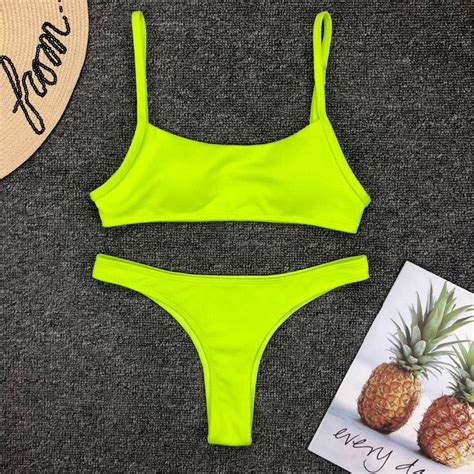 Summer Bathing Suit 2019 Beach Neon Bikini Set Women Sexy Micro Push Up Neon Swimwear Brazilian