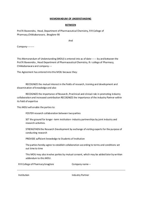 50 Free Memorandum Of Understanding Templates Templatelab India