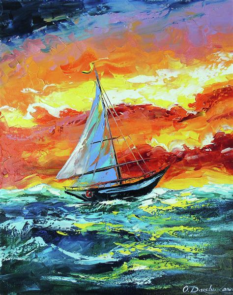 Sailboat And Storm In The Sea Painting By Olha Darchuk Fine Art America