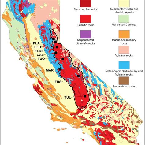 Simplified Geologic Map Of California Adapted From 50 With Test