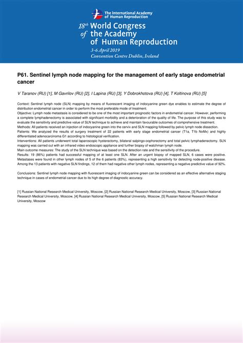 Pdf Sentinel Lymph Node Mapping For The Management Of Early Stage