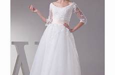 length tea dress wedding tulle scoop neck line appliques lace dresses gemgrace larger