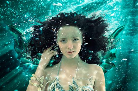 Photos Mermaids Underwater World Young Woman Water
