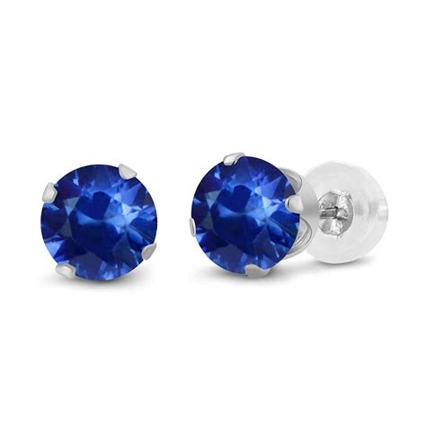 0 72 Ct Round 4mm Blue Sapphire 14K White Gold Stud Earrings See This