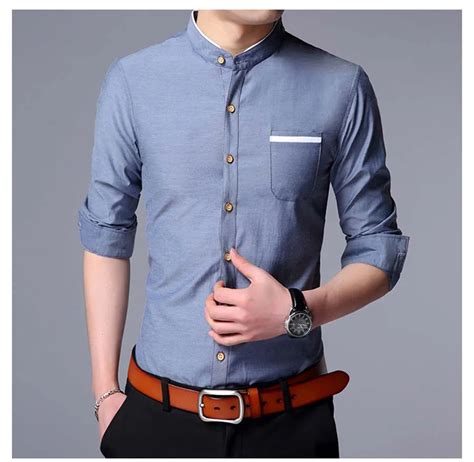 Men Shirt Long Sleeve Chinese Style Solid Party Shirts Mens Dress