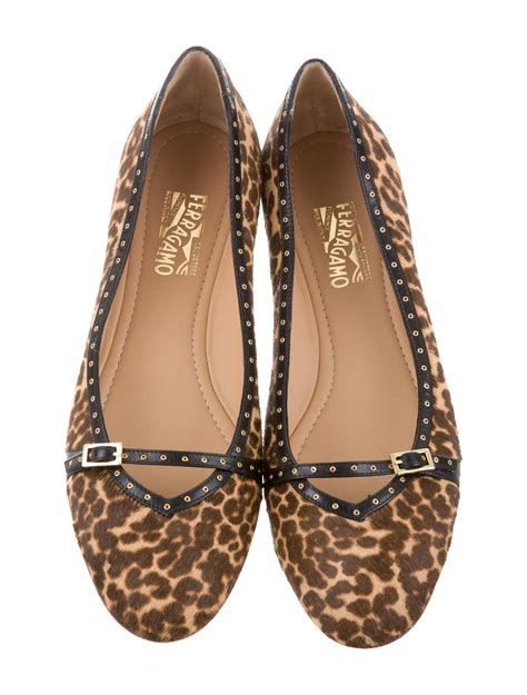 Salvatore Ferragamo Ponyhair Leopard Print Flats Shoes Sal44835