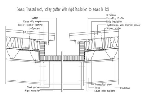 House Roof Valley Gutter With Rigid Insulation Section Cad Drawing Dwg