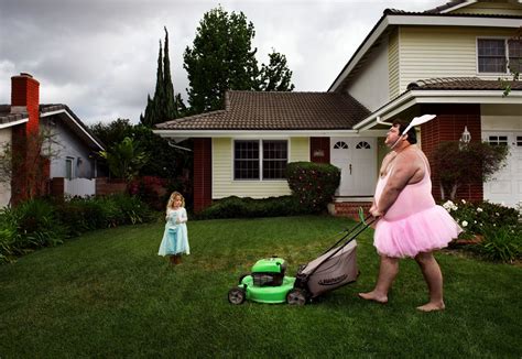 A Man Rabbit Dress Girl Lawn Mower Turf House The