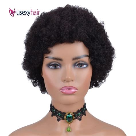 Usexy Short Afro Kinky Curly Wig Brazilian Remy Human Hair Wigs For Black Women 150 Density 1b