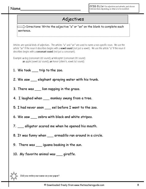Grade 1 Adjectives Worksheets K5 Learning Adjectives