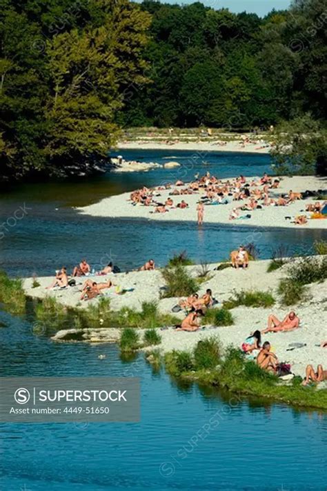 People Sunbathing Nude At The Banks Of The River Isar Flaucher Munich