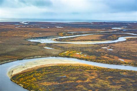 The View From The Helicopter To The Autumn Northern Tundra Stock Image