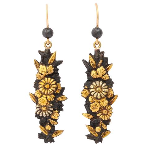 Daisies Blossom On Japanese Shakudo Earrings C 1870 From A Unique