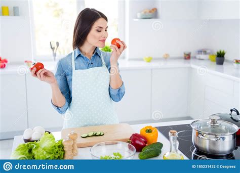 Portrait Of Her She Nice Attractive Pretty Cheerful Dreamy Girl Cooking